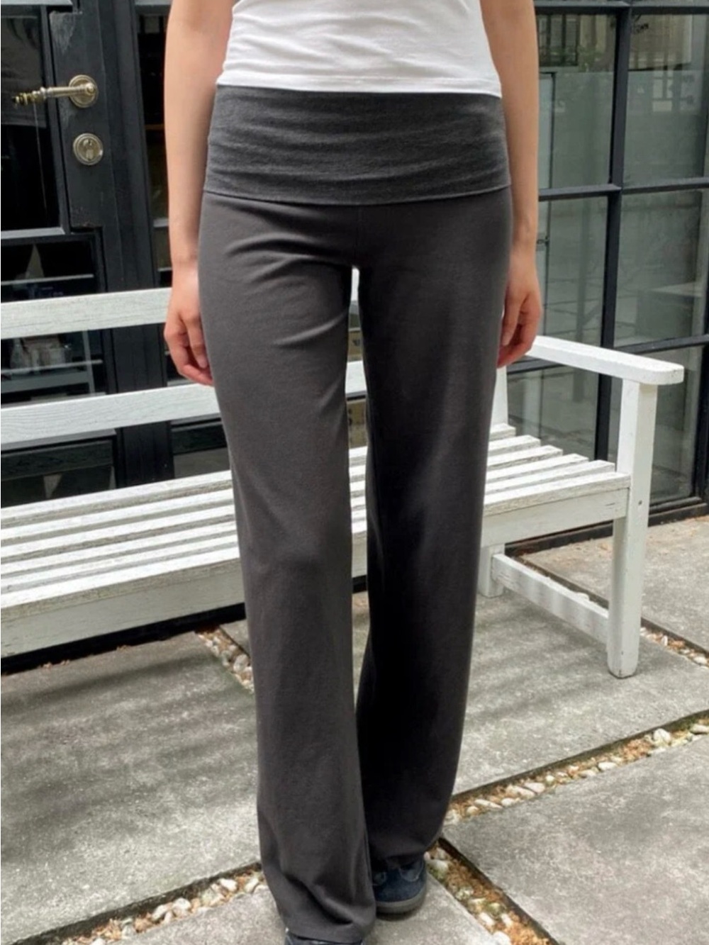 Brandy Melville Charcoal Wide-Leg Foldover Waist Pants